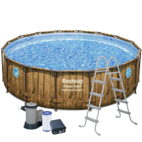 Каркасний басейн Bestway Wood 488 х 122 см, з фільтром, драбиною та тентом (56725)