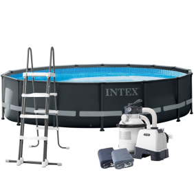 Каркасний басейн Intex 488 х 122 см, з пісочним фільтром, драбиною, тентом та підстилкою (26326) Ultra XTR