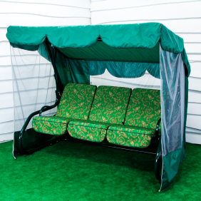 Гойдалка садова МАЛЬТА (2120 х 1600 х 1780 мм) подушки поролон, тканина бязь голд, жовті вензелі