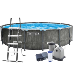 Каркасний басейн Intex 457 х 122 см, з фільтром, драбиною, тентом та підстилкою (26742) Greywood