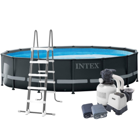 Каркасний басейн Intex 549 х 132 см, з пісочним фільтром, драбиною, тентом та підстилкою (26330) Ultra XTR